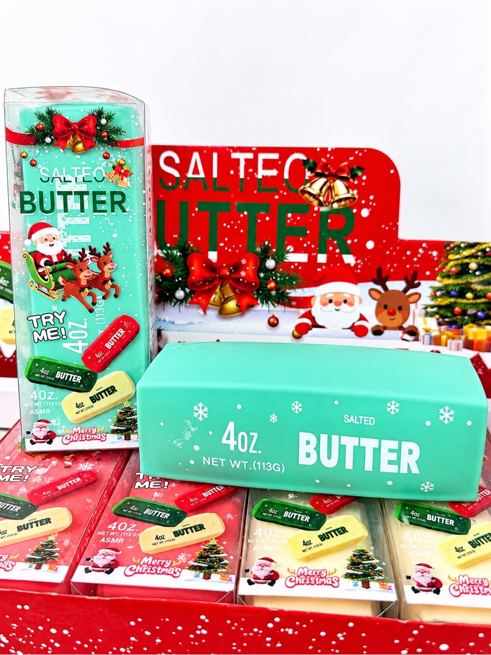 NEW IN BOX Crunchy Christmas Butter Squishy Toy Green